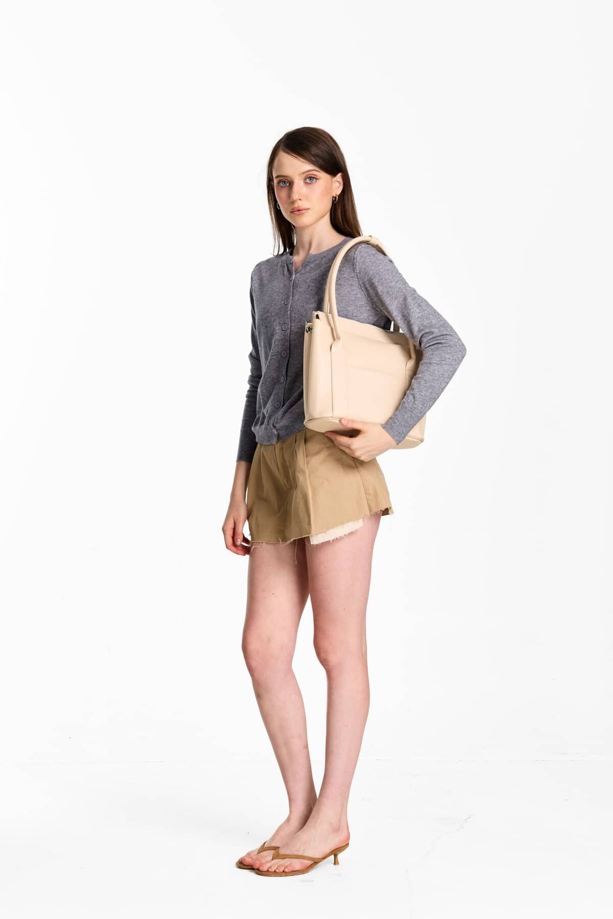 túi xách công sở nữ Ribbon Handbag màu kem 1