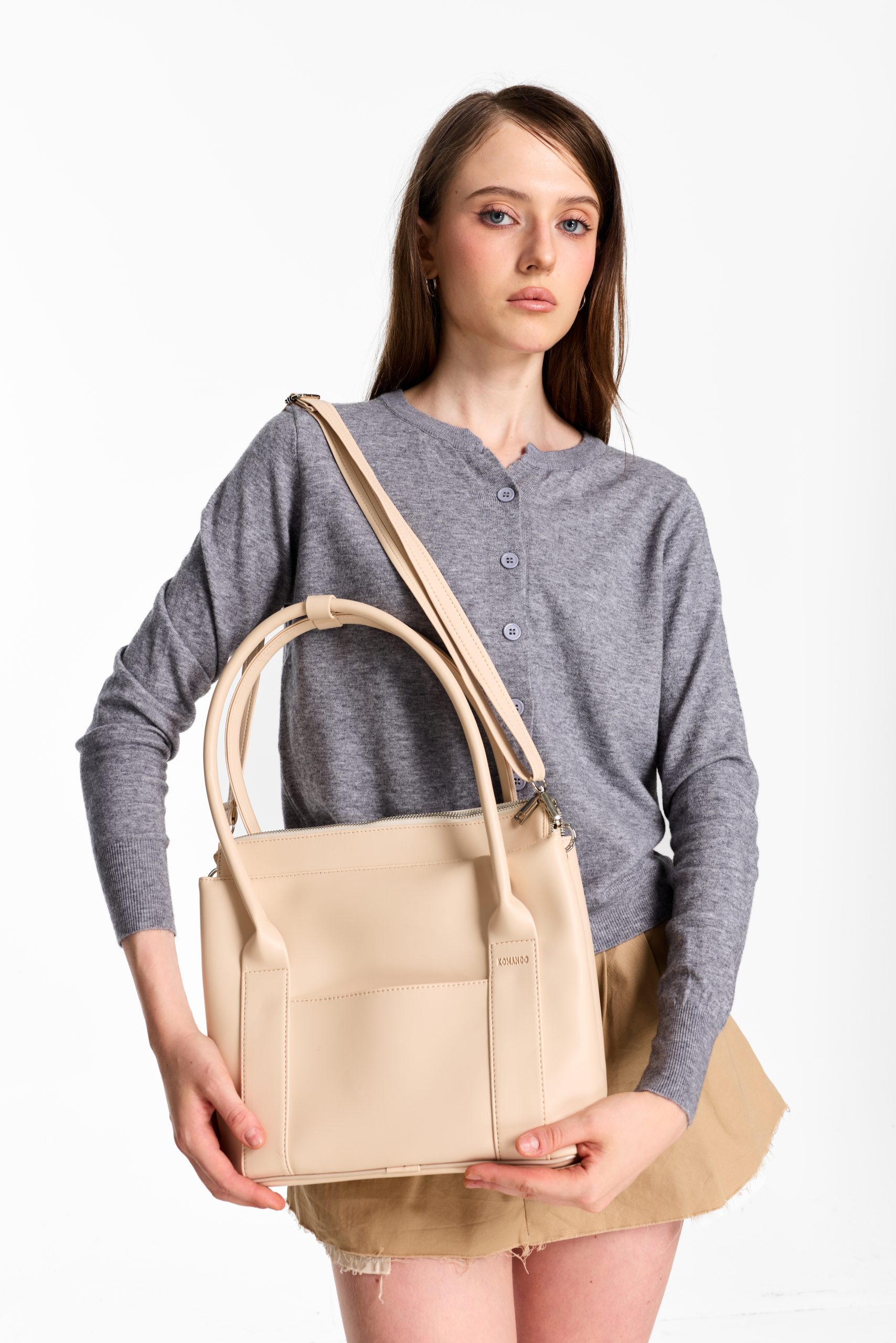 túi xách công sở nữ Ribbon Handbag màu kem 4